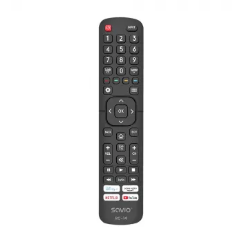 Universāla tālvadības pults SAVIO RC-14 Hisense Smart TV, IR bezvadu, atbalsta 14 ierīces, diapazons līdz 10 m, melna