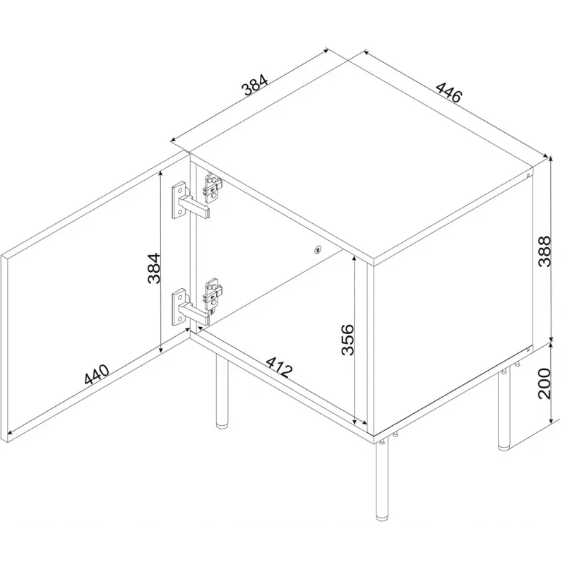 Nakts skapīšu komplekts 2 gab. Cama Meble ISLA 44,5×40×59 cm melns matēts MDF/skaidu plātne