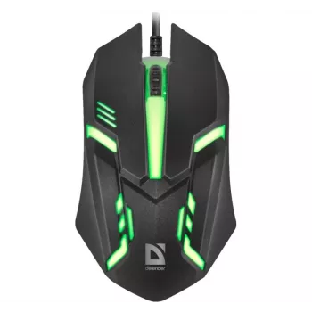 Vadu optiskā pele DEFENDER CYBER MB-560L — piemērota abām rokām, 1200 DPI, USB Type-A, 2 pogas, melna