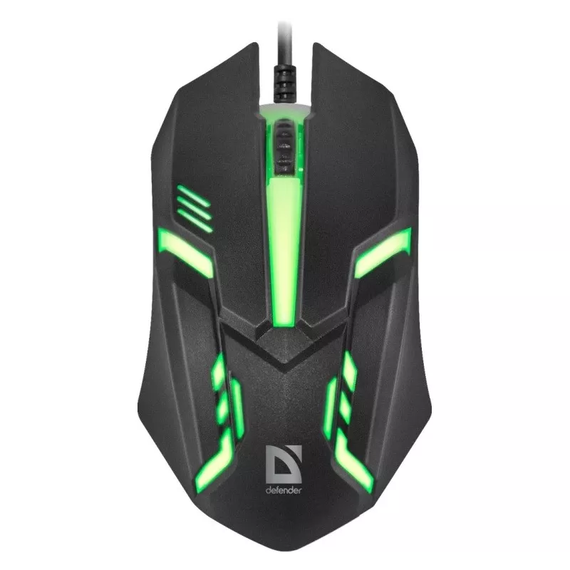 Vadu optiskā pele DEFENDER CYBER MB-560L — piemērota abām rokām, 1200 DPI, USB Type-A, 2 pogas, melna