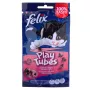 Sausais kaķu našķis Felix Play Tubes Turkey & Ham 50 g — gaļīga sausā barība pieaugušiem kaķiem, 35% olbaltumvielu, 19,5% tauku