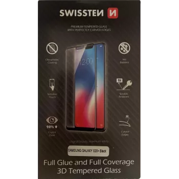 Rūdīta stikla ekrāna aizsargs SWISSTEN Samsung Galaxy S20+ — 3D pilnas līmes, īpaši izturīgs, melns