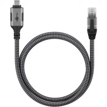 Ethernet-kabelis USB-C 3.2 Gen2 Plug > RJ-45 Plug, LAN-Adapter Melns/Sudraba, 1,5 Meter, braided textile jacket
