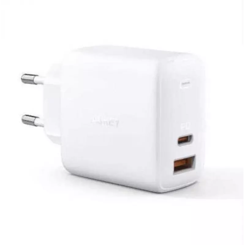 Sienas lādētājs Aukey PA-B3 balts GaN 65 W USB-C / USB-A ātrā lādētāja