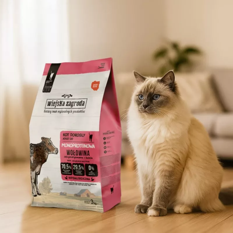 WIEJSKA ZAGRODA Monoprotein Beef - sausā kaķu barība - 3 kg