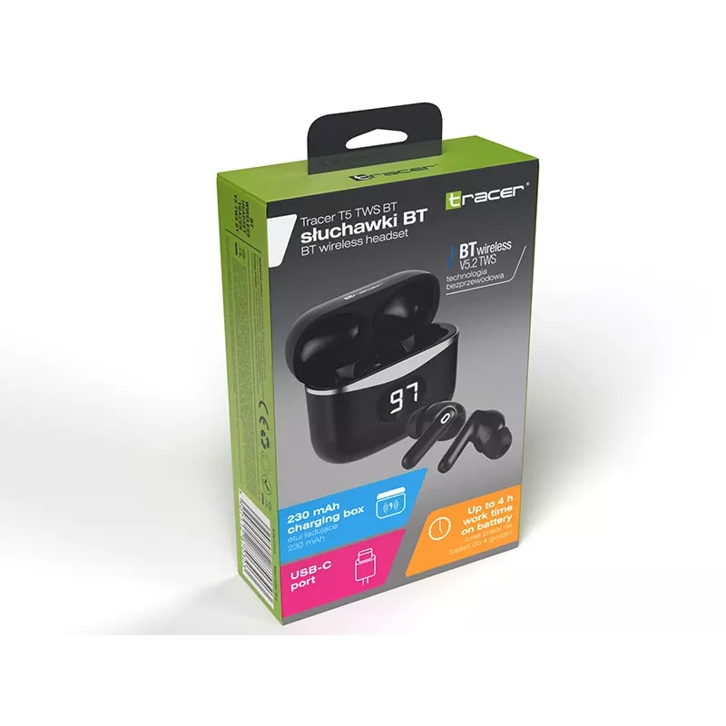 Headphones Tracer 47215 T5 TWS BT Melns