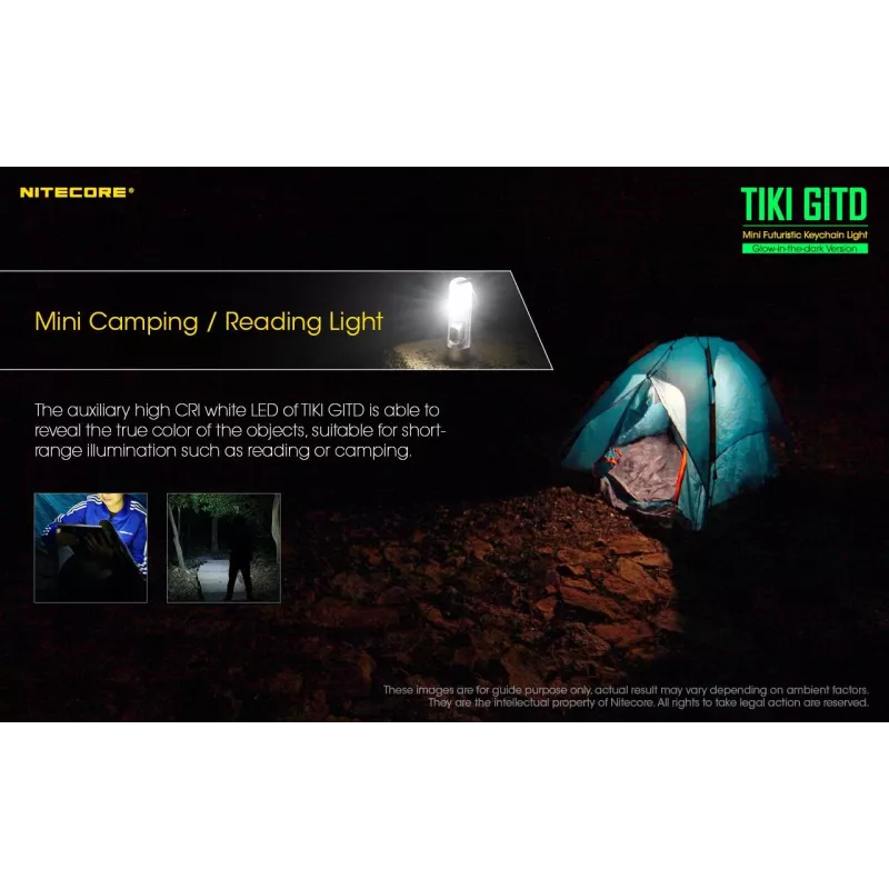 Atslēgu piekariņa lukturītis Nitecore TIKI GITD Pelēks — USB uzlādējams, 1 lm, 55 mm, 12 g, IP66