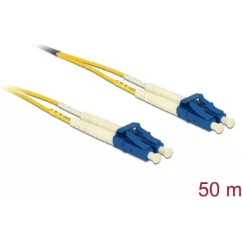 Optiskās šķiedras kabelis DELOCK 80159 OS2 50 m 2x LC → 2x LC, 9 µm, pilns duplekss, dzeltens/zils