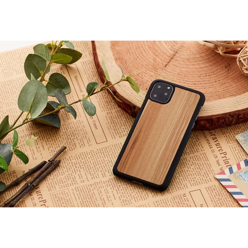 Viedtālruņa maciņš no koka un vīrišķīga dizaina iPhone 11 Pro — kapučīno melnā apdare