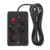 Pagarinātājs MACLEAN MCE393 B — 4 rozetes, 3×USB, 110–240V, 2500W, 3 m kabelis, melns