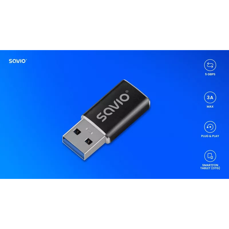 Savio AK-81 video kabeļa adapteris USB Type-C USB Type-A melns
