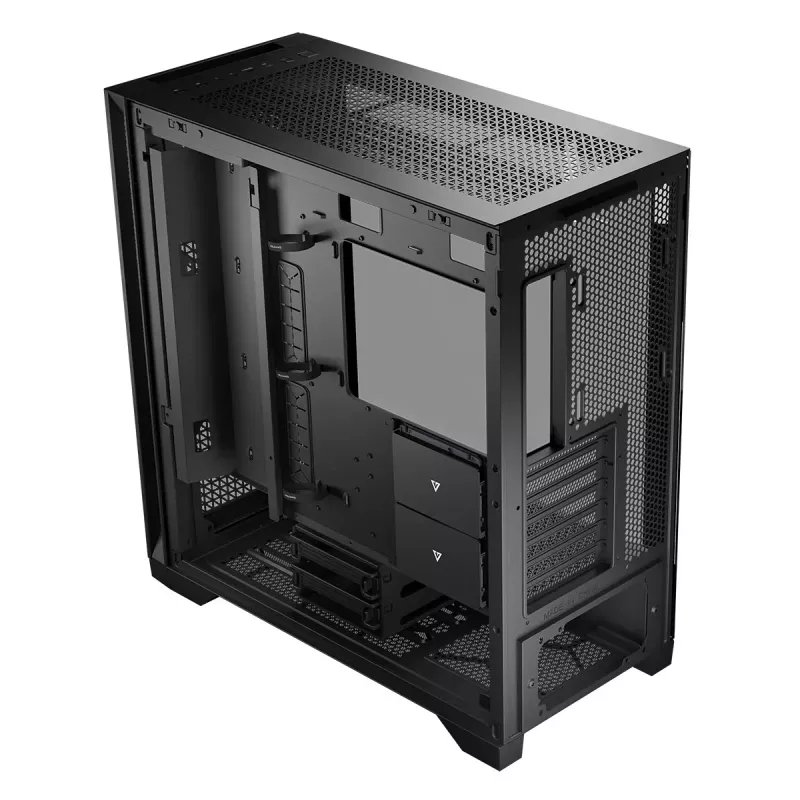 PC korpuss MODECOM VOLCANO EXPANSE T Midi Tower, rūdīts stikls, USB-C, atbalsta micro ATX, GPU līdz 430 mm, CPU dzesētājs līdz 180 mm, 3x3,5 collu nodalījumi, 2x2,5 collu, melns