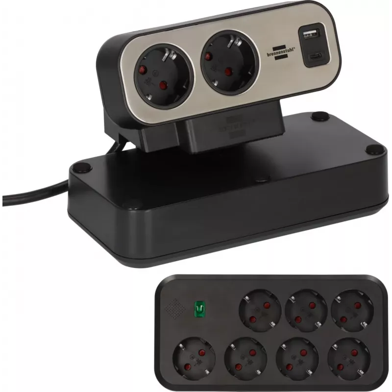 Power Extension Brennenstuhl 1153580210 2m 9 AC Outlets Indoor Melns Silver