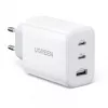 Sienas lādētājs UGREEN CD275 2× USB Type-C 65W Balts — dubults USB-C 65W ātra uzlāde, 100–240V ieeja