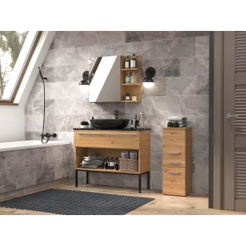 Vannas istabas uzglabāšanas skapis Top e Shop NEL V DDS ARTISAN — brīvi stāvošs, ozolkoka rāmis, 3 plaukti, 300×300×850 mm