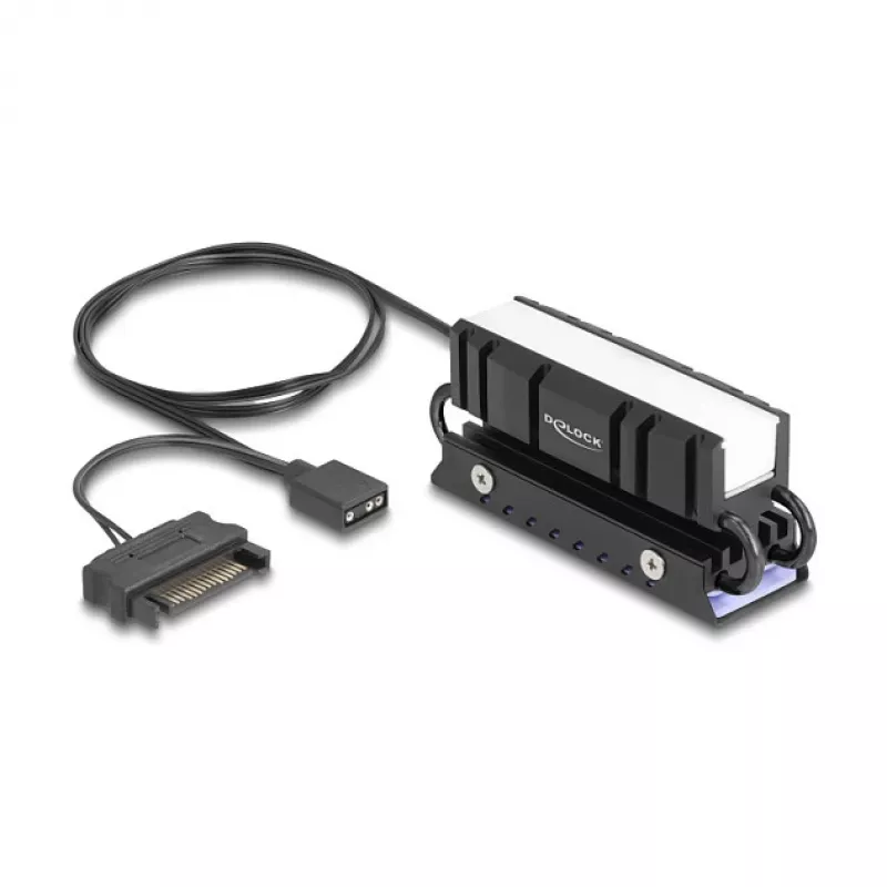 Heatsink DELOCK 18460 for M.2 SSD 2280 — Aluminium/Copper, RGB 5V, Melns