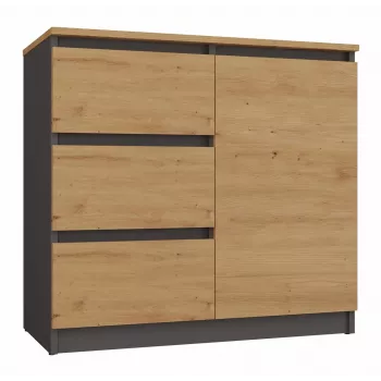 Kumode Top e Shop Topeshop 1D3S ANT/ART BA KPL — Antracīta un ozola krāsā, 3 atvilktnes, skaidu plātnes rāmis