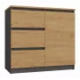 Kumode Top e Shop Topeshop 1D3S ANT/ART BA KPL — Antracīta un ozola krāsā, 3 atvilktnes, skaidu plātnes rāmis