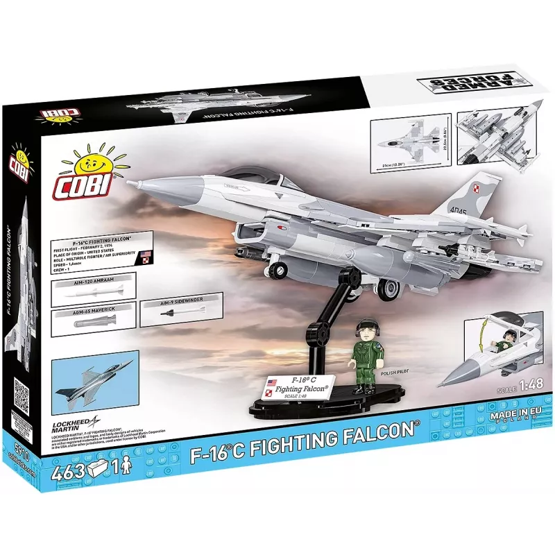 Konstruktoru komplekts Cobi F-16C Fighting Falcon — 463 detaļas, mēroga modeļa būvēšanas komplekts