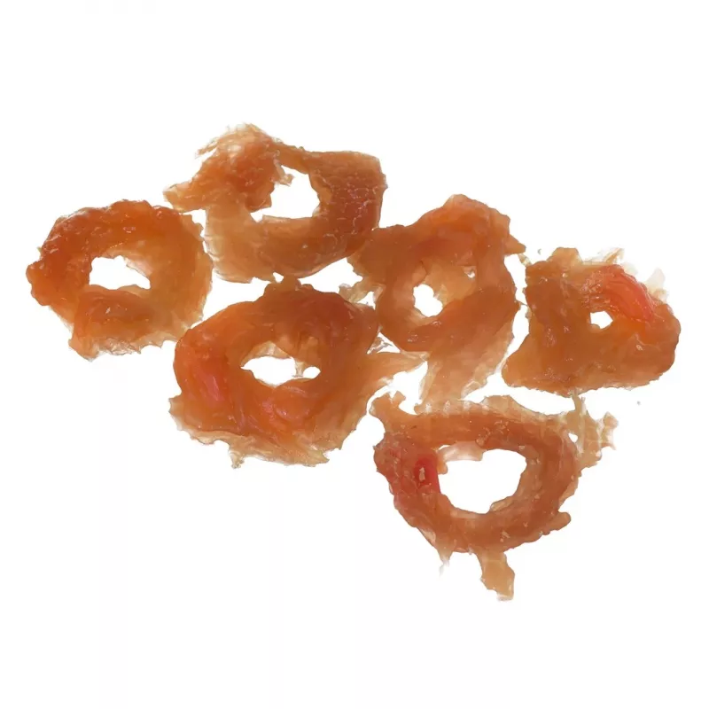 Suņu gardumi PETITTO Soft chicken rings 500 g — mīksta vistas uzkoda, 500 g iepakojums, olbaltumvielas 40%, mitrums 23%
