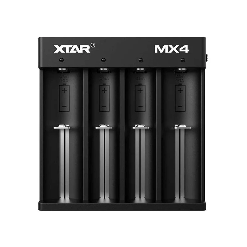 Baterijas lādētājs XTAR MX4 4 vietu universāls Li-ion NiMH USB-C, melns, atbalsta 4 baterijas