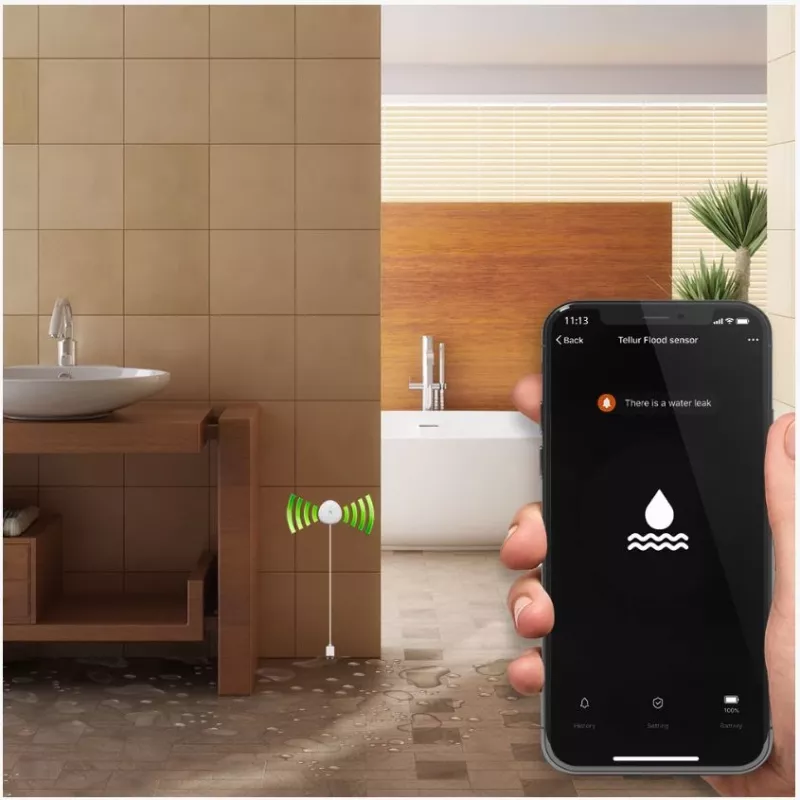 Plūdu sensors Tellur WiFi AAA Balta – bezvadu ūdens noplūdes detektors, darbināms ar baterijām (AAA)