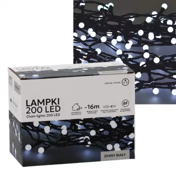 LED virtenes gaismas Extralink 200 spuldzes auksti baltas, diametrs 3+ mm, garums 16 m
