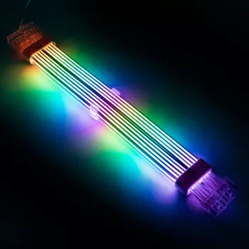PCI-E 8 kontaktu pagarinātāja kabelis Kolink Umbra Radiant ARGB — dubults 2× 8 kontaktu, pīts pagarinātājs GPU barošanai