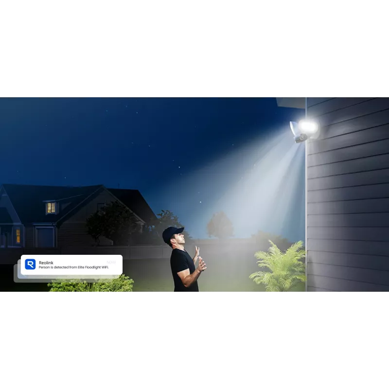 Āra prožektora kamera Reolink Floodlight Series F751W — 8 MP, F2.8mm/F1.6 objektīvs, IP66, Micro SD līdz 512 GB