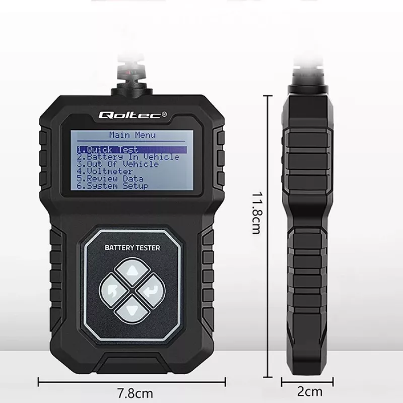 Qoltec Digitālais akumulatora testeris ar LCD | Poļu izvēlne | 12V | AGM | GEL | STD | 30-220AH