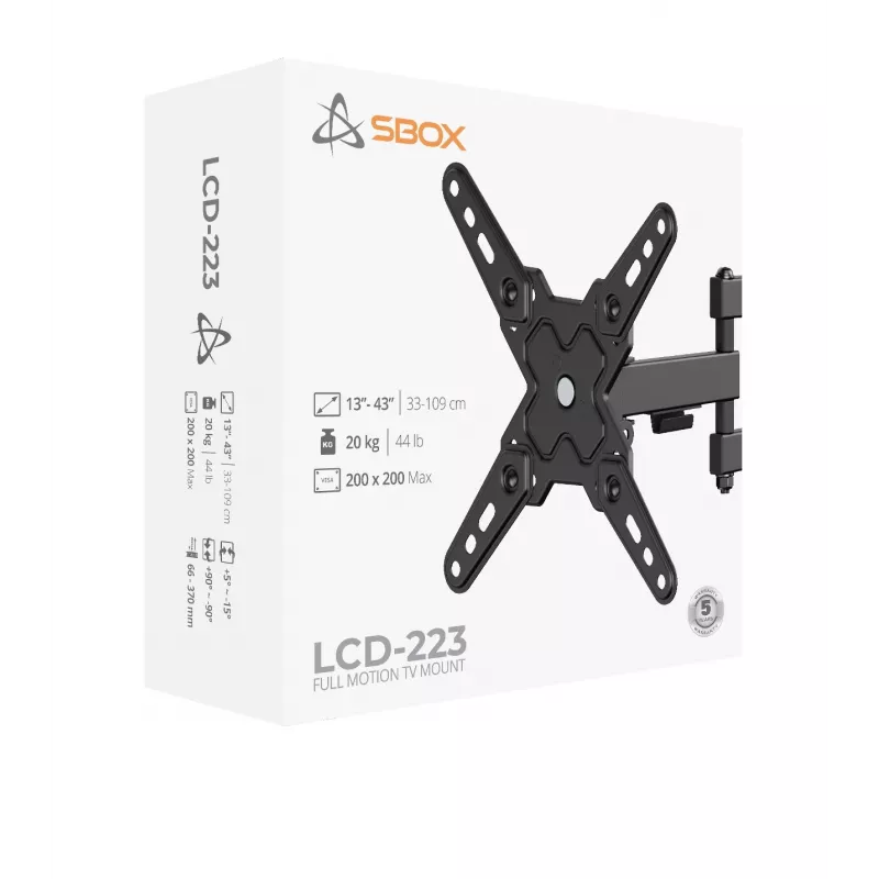 SBOX LCD stiprinājums LCD-223-2 13–43 collu ekrāniem, maks. slodze 20 kg, VESA līdz 200x200
