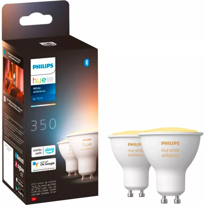 LED GU10 lamp twin pack with Hue Bridge – Philips Hue balta Ambiance, replaces 35W