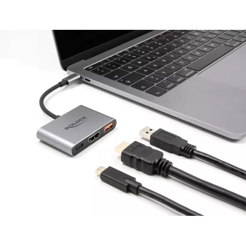 DeLOCK 61071 video kabeļa adapteris 0,1 m USB Type-C USB Type-C USB Type-A HDMI pelēks