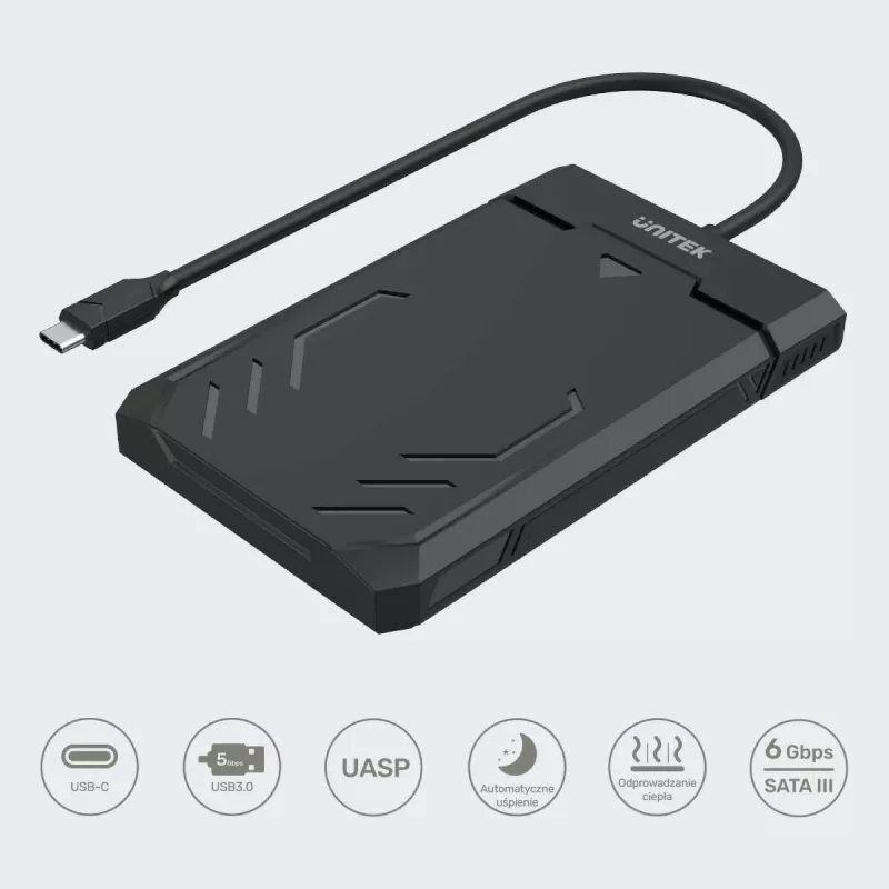 Unitek Y-3036A - DiskGuard Raiden 2.5 USB-C uz SATA III 2.5” HDD/SSD cietā diska korpuss