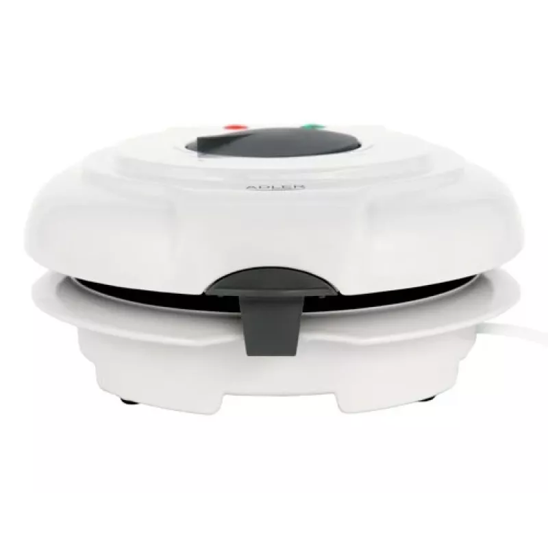 Vafeļu dzelzs Adler AD 3038 — viena apaļa vafele, 1500 W, regulējams termostats, nepiedegošas plāksnes, pelēks/baltss