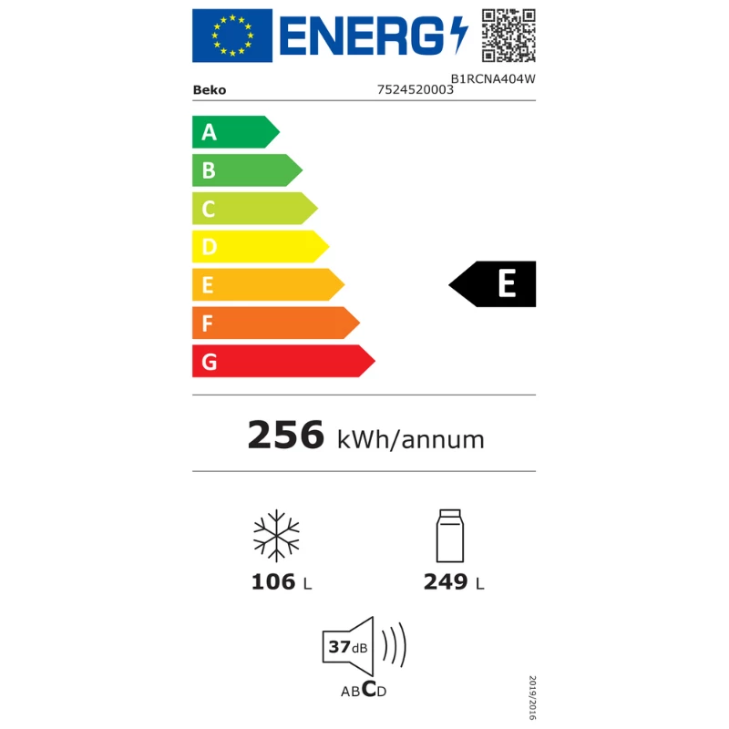 BEKO ledusskapis B1RCNA404W, augstums 203,5 cm, energoefektivitātes klase E, NeoFrost, AeroFlow, balts