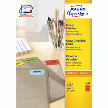 Pašlīmējošās printera uzlīmes Avery Coloured Labels sarkanas 105 x 148 mm