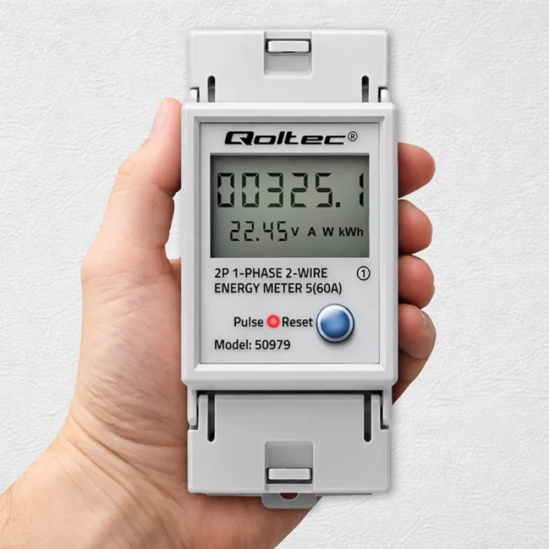Elektrības skaitītājs QOLTEC vienfāzes DIN-iežugam 230V (MPN 50979)