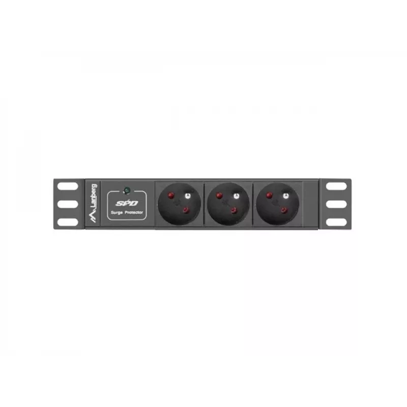 Strāvas sadales bloks LANBERG PDU-03E-0200-BK — 1U, 3x Type E rozetes, 220–250 V, 16 A, 2 m kabelis, melns