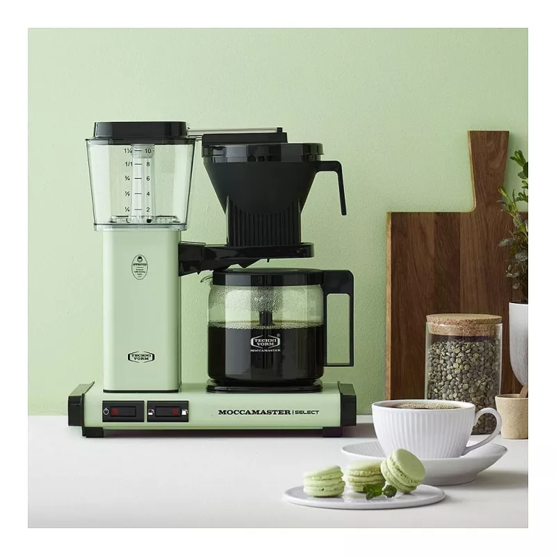 Pilienveida kafijas automāts MOCCAMASTER KBG Select — 1,25 L ūdens tvertne, 10 krūzīšu ietilpība, nerūsējošais tērauds, pasteļzaļš