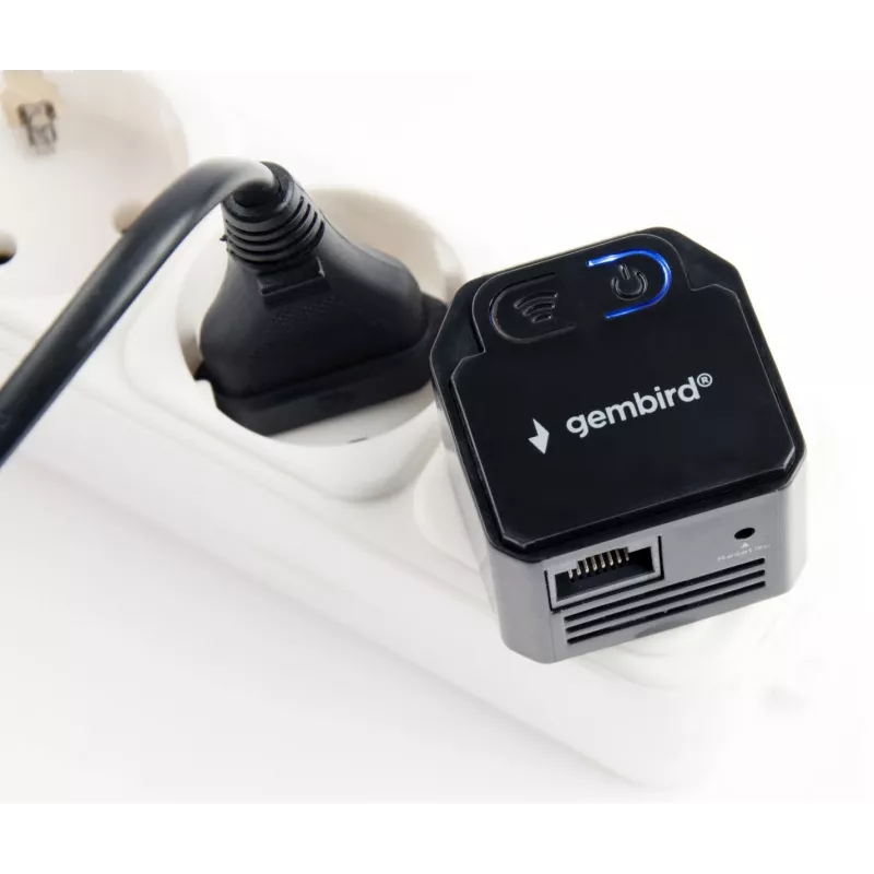 Tīkla retranslators GEMBIRD WNP-RP300-03-BK, 300 Mbps, 2,4 GHz, 802.11g, 1x RJ-45, iekšējā 3 dBi antena, AC 100–240V