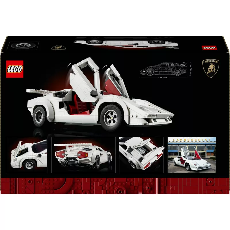 LEGO Icons konstruktors Lamborghini Countach 5000 Quattrovalvole 10337 — vitrīnas modelis, 1506 detaļas, 340×90×160 mm