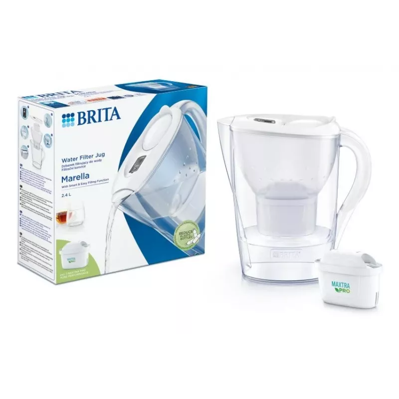 Ūdens filtra krūze BRITA Marella ar Maxtra Pro kārtridžu, 2,4 L ūdens tvertne, balta, ergonomisks rokturis