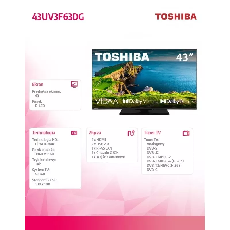 TV LED 43UV3F63DG 43 collu LED displejs 4K izšķirtspēja