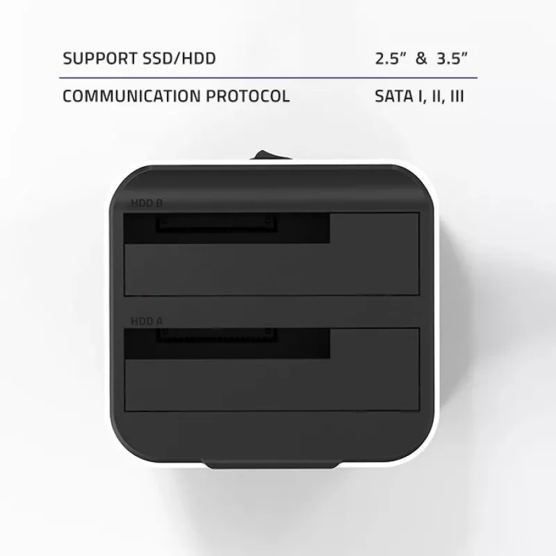 Qoltec 50309 HDD SSD 2.5 3.5 dokstacija | SATA III | USB 3.0 | Super ātrums 5Gb/s | ar klonēšanas funkciju