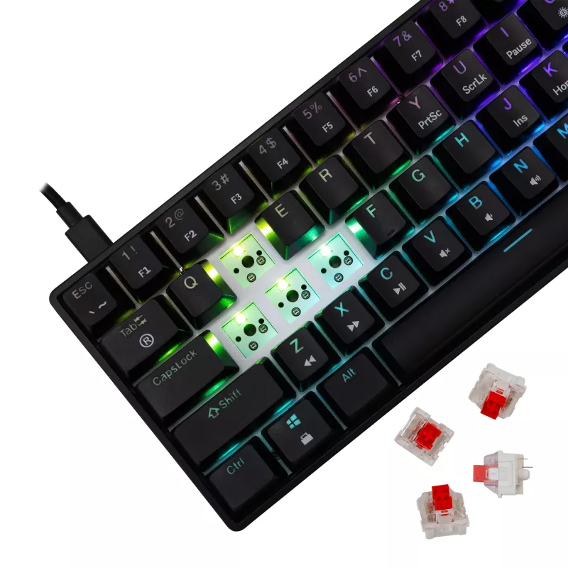 Mehāniskā spēļu tastatūra White Shark Shinobi-2 ar sarkanajiem slēdžiem, melna, ASV izkārtojums