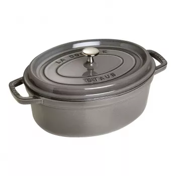 Čuguna ovāla kokote Staub 29 cm, grafīta pelēkā krāsā