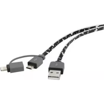 USB kabelis Renkforce RF4145364 — USB 2.0, USB-A uz USB-Micro-B un Apple Lightning savienotājiem