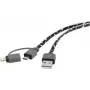 USB kabelis Renkforce RF4145364 — USB 2.0, USB-A uz USB-Micro-B un Apple Lightning savienotājiem