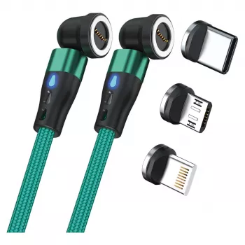 USB kabelis RealPower MagneticCharge2 1m Zaļš Ātrā uzlāde un datu pārsūtīšana